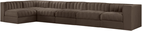 Talia Brown Velvet Performance Fabric Upholstered Sectional, 6-Piece (Style 5)