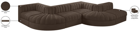 Talia Brown Velvet Performance Fabric Upholstered Sectional, 6-Piece (Style 6)