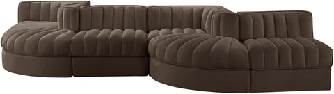 Talia Brown Velvet Performance Fabric Upholstered Sectional, 6-Piece (Style 6)
