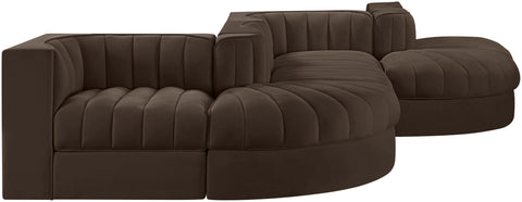 Talia Brown Velvet Performance Fabric Upholstered Sectional, 6-Piece (Style 6)