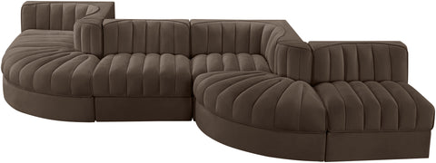 Talia Brown Velvet Performance Fabric Upholstered Sectional, 6-Piece (Style 6)