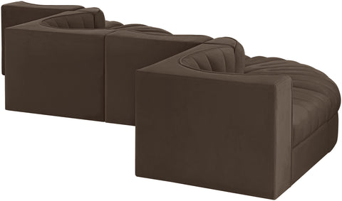 Talia Brown Velvet Performance Fabric Upholstered Sectional, 6-Piece (Style 6)