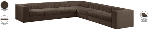 Talia Brown Velvet Performance Fabric Upholstered Sectional, 7-Piece