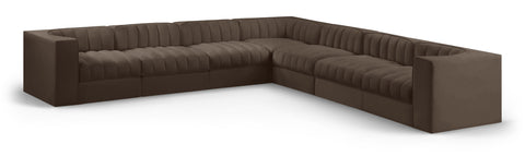 Talia Brown Velvet Performance Fabric Upholstered Sectional, 7-Piece