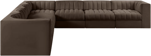 Talia Brown Velvet Performance Fabric Upholstered Sectional, 7-Piece