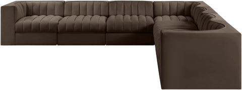 Talia Brown Velvet Performance Fabric Upholstered Sectional, 7-Piece