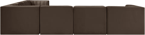 Talia Brown Velvet Performance Fabric Upholstered Sectional, 7-Piece