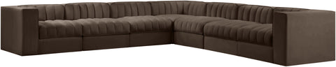 Talia Brown Velvet Performance Fabric Upholstered Sectional, 7-Piece