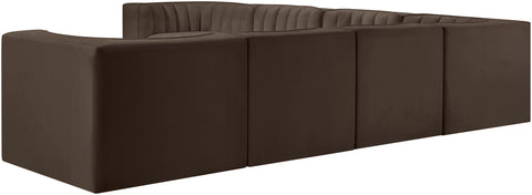 Talia Brown Velvet Performance Fabric Upholstered Sectional, 7-Piece