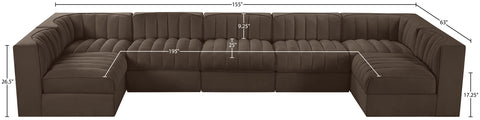 Talia Brown Velvet Performance Fabric Upholstered Sectional, 7-Piece (Style 2)