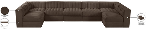 Talia Brown Velvet Performance Fabric Upholstered Sectional, 7-Piece (Style 2)