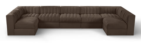 Talia Brown Velvet Performance Fabric Upholstered Sectional, 7-Piece (Style 2)