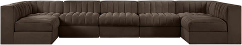 Talia Brown Velvet Performance Fabric Upholstered Sectional, 7-Piece (Style 2)