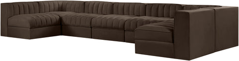 Talia Brown Velvet Performance Fabric Upholstered Sectional, 7-Piece (Style 2)