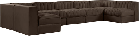 Talia Brown Velvet Performance Fabric Upholstered Sectional, 7-Piece (Style 2)
