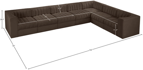 Talia Brown Velvet Performance Fabric Upholstered Sectional, 7-Piece (Style 3)