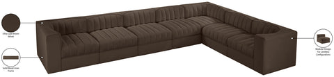 Talia Brown Velvet Performance Fabric Upholstered Sectional, 7-Piece (Style 3)