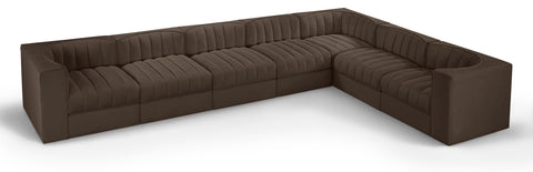 Talia Brown Velvet Performance Fabric Upholstered Sectional, 7-Piece (Style 3)