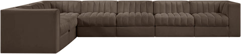 Talia Brown Velvet Performance Fabric Upholstered Sectional, 7-Piece (Style 3)