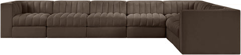 Talia Brown Velvet Performance Fabric Upholstered Sectional, 7-Piece (Style 3)