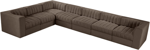 Talia Brown Velvet Performance Fabric Upholstered Sectional, 7-Piece (Style 3)