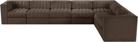Talia Brown Velvet Performance Fabric Upholstered Sectional, 7-Piece (Style 3)