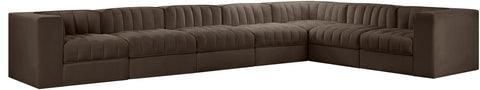 Talia Brown Velvet Performance Fabric Upholstered Sectional, 7-Piece (Style 3)