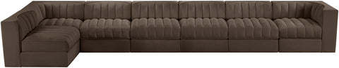 Talia Brown Velvet Performance Fabric Upholstered Sectional, 7-Piece (Style 4)