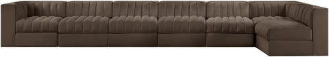 Talia Brown Velvet Performance Fabric Upholstered Sectional, 7-Piece (Style 4)