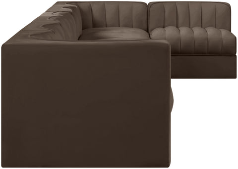 Talia Brown Velvet Performance Fabric Upholstered Sectional, 7-Piece (Style 4)