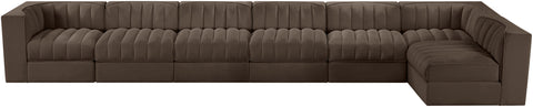 Talia Brown Velvet Performance Fabric Upholstered Sectional, 7-Piece (Style 4)