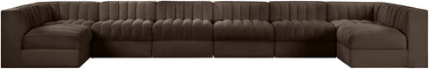 Talia Brown Velvet Performance Fabric Upholstered Sectional, 8-Piece