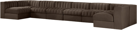 Talia Brown Velvet Performance Fabric Upholstered Sectional, 8-Piece