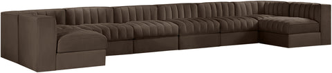 Talia Brown Velvet Performance Fabric Upholstered Sectional, 8-Piece