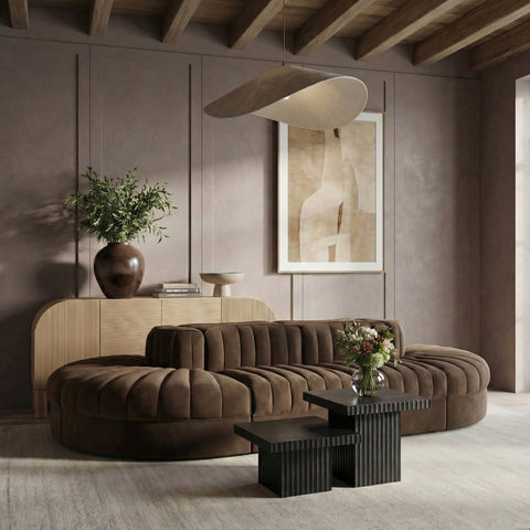 Talia Brown Velvet Performance Fabric Upholstered Sectional, 8-Piece (Style 2)