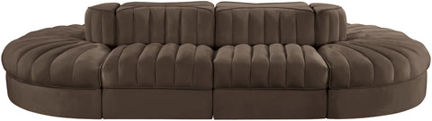 Talia Brown Velvet Performance Fabric Upholstered Sectional, 8-Piece (Style 2)