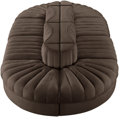 Talia Brown Velvet Performance Fabric Upholstered Sectional, 8-Piece (Style 2)
