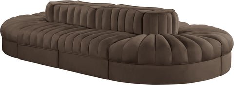 Talia Brown Velvet Performance Fabric Upholstered Sectional, 8-Piece (Style 2)
