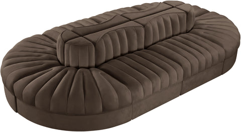 Talia Brown Velvet Performance Fabric Upholstered Sectional, 8-Piece (Style 2)
