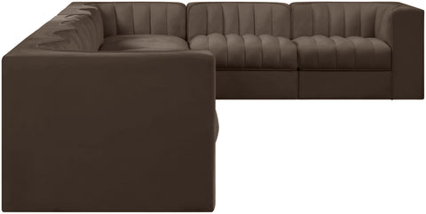 Talia Brown Velvet Performance Fabric Upholstered Sectional, 8-Piece (Style 3)