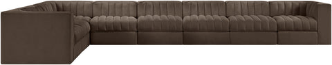 Talia Brown Velvet Performance Fabric Upholstered Sectional, 8-Piece (Style 3)