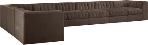 Talia Brown Velvet Performance Fabric Upholstered Sectional, 8-Piece (Style 3)