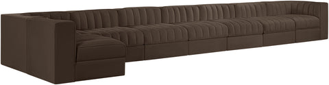 Talia Brown Velvet Performance Fabric Upholstered Sectional, 8-Piece (Style 4)