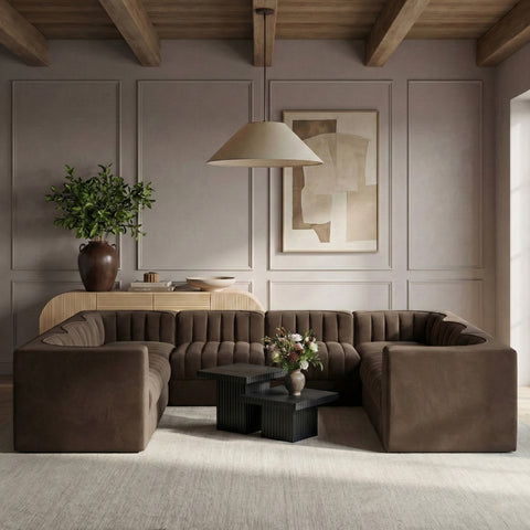 Talia Brown Velvet Performance Fabric Upholstered Sectional