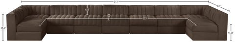 Talia Brown Velvet Performance Fabric Upholstered Sectional, 9-Piece