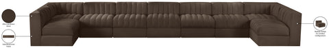 Talia Brown Velvet Performance Fabric Upholstered Sectional, 9-Piece