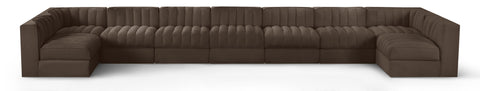 Talia Brown Velvet Performance Fabric Upholstered Sectional, 9-Piece