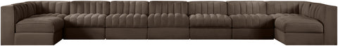 Talia Brown Velvet Performance Fabric Upholstered Sectional, 9-Piece