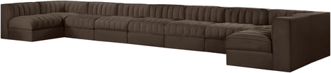 Talia Brown Velvet Performance Fabric Upholstered Sectional, 9-Piece