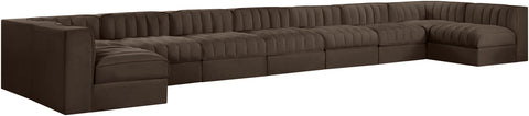 Talia Brown Velvet Performance Fabric Upholstered Sectional, 9-Piece